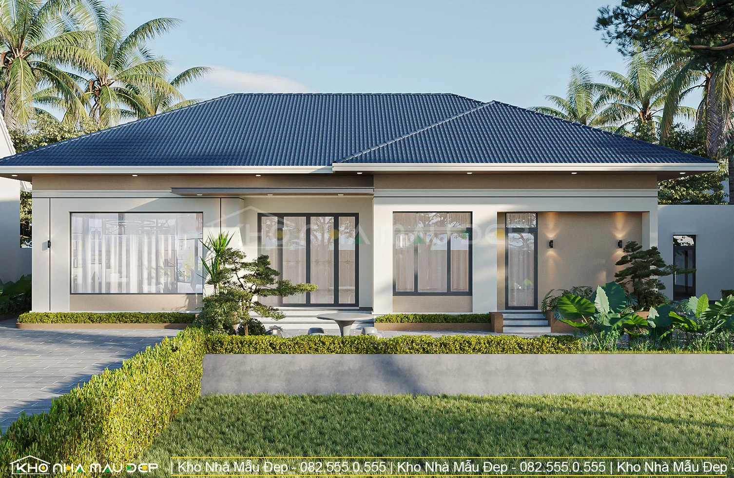 Mẫu nhà cấp 4 mái Nhật 210m2 3 phòng ngủ - KNM14